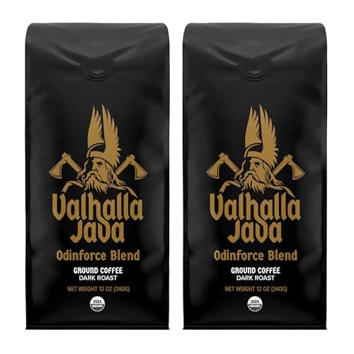 Death Wish Coffee, Valhalla Java Odinforce Blend - Ground Coffee Dark Roast - Arabica & Robusta Beans - 2 Bags (12oz.)