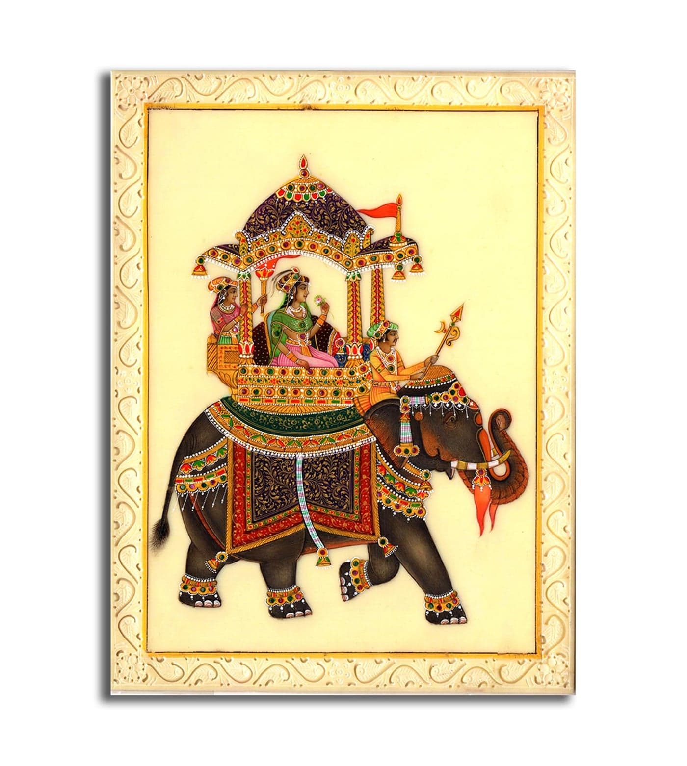 Sikhash Rajasthani Miniature Canvas Painting | Royal Procession on Elephant | Traditional Indian Wall Art for Living Room, Home Decor & Gifting 35X26 Inches Unframed.