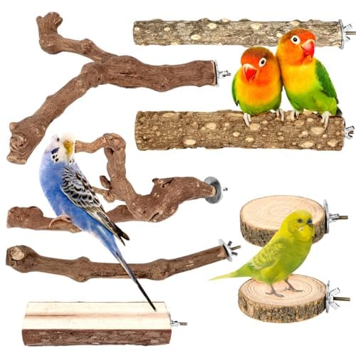 CZWESTC 8PCS Natural Grape Wood Bird Perch Set - Parrot Cage Stand with Paw Grinding Forks, Chewing Sticks & Exercise Branches for Parakeets, Cockatiels, Conures, Budgies, Finches