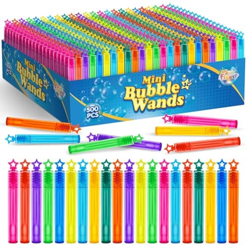 SpringFlower 500 PCS Mini Bubble WandsBubble Maker Toys for KidsSummer Outdoor Bubble ActivitiesBubble Party Favors Assortment Toys for Kids Party Favor Supply Themed Birthday10 Colors