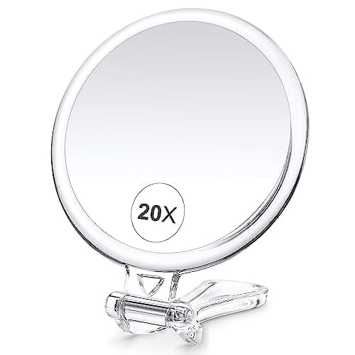 B Beauty Planet 20X Magnifying Home Mirror, Round 5'' Handle for Travel, Double-Sided 1X/20X, Foldable Makeup Mirror, Tabletop Mount