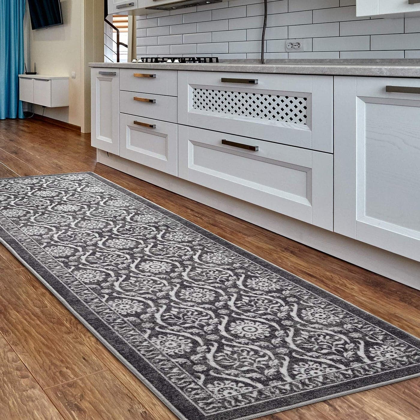 Antep Rugs Alfombras NonSkid NonSlip 2x7 Rubber Backing Floral Geometric Low Profile Pile Indoor Area Runner Rugs GrayBlack 2 x 7