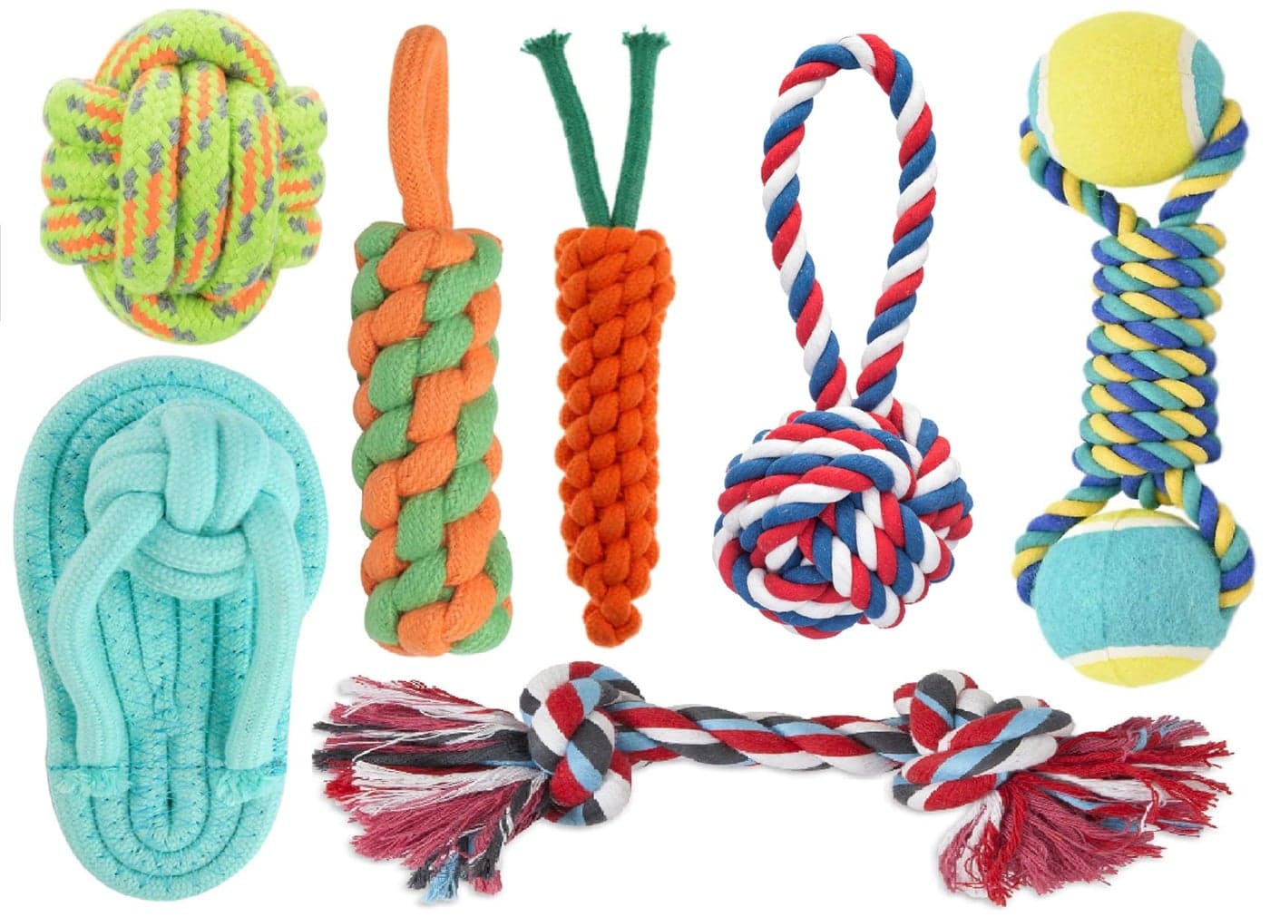 Agirav Tail Dog Toys + Dog Chew Toys + Puppy Teething Toys + Rope Toys + Dog Toys for Small to Medium Dog Toys + Dog Toy Pack + Tug Toy + Dog Toy Set + Washable Cotton Rope for Dogs(Pack of 7)