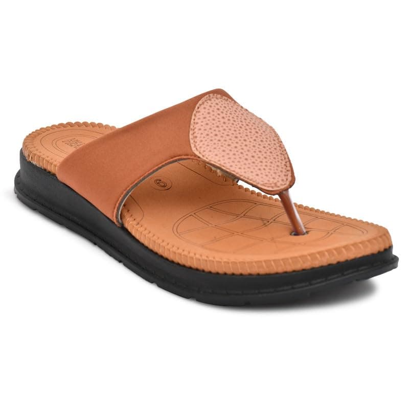 HEALTH FIT Super Extra Soft Ortho Care Anti-Skid Doubleu Flip-Flops for women Slippers/Doctor Chappal & Footwear HF334 TAN UK-4