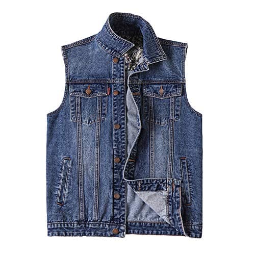 PRIJOUHE Men's Denim Vest Jean Vest Black Denim Motorcycle Black Blue Biker Plus Size Sleeveless