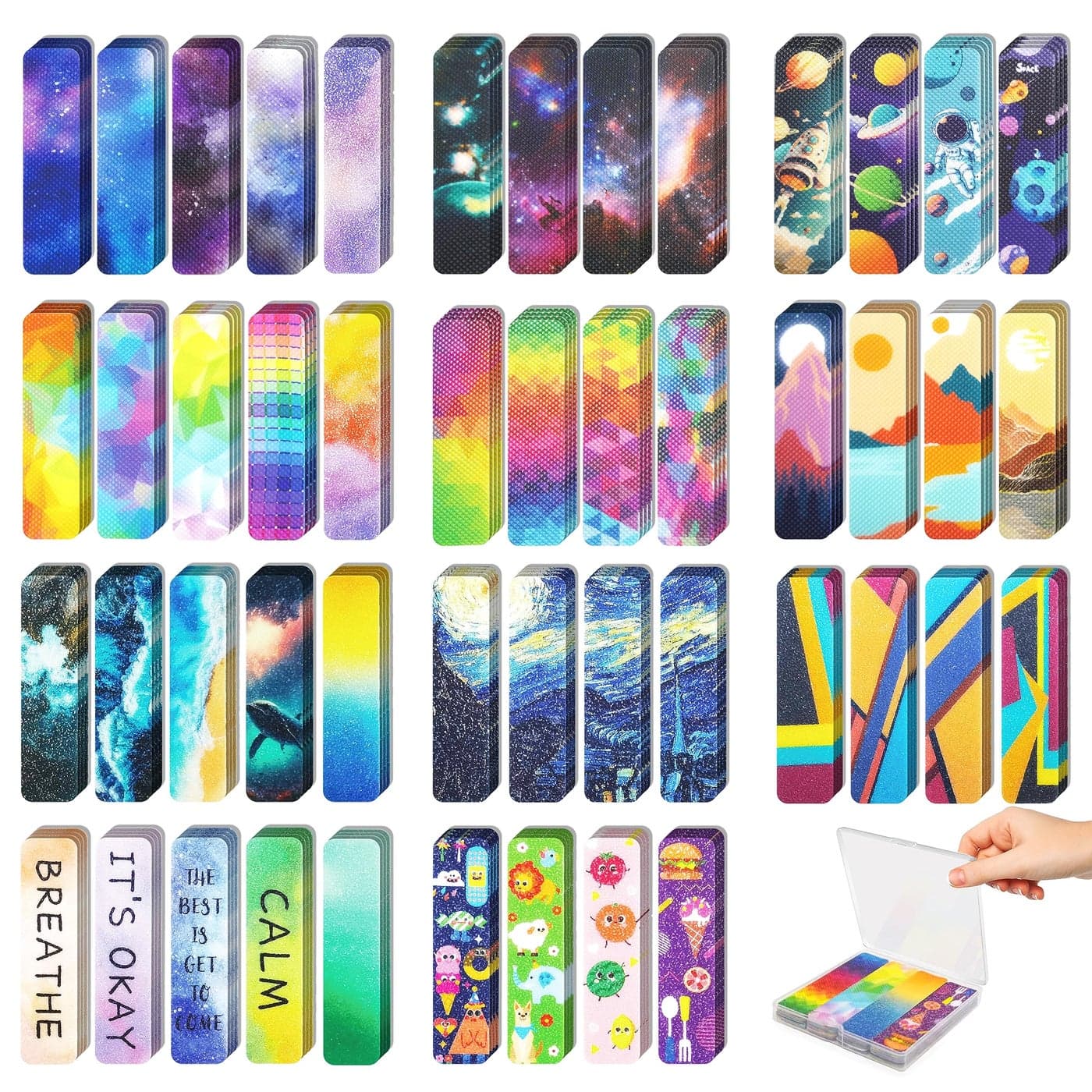 48 Pieces Unique Sensory Stickers for Anxiety Relief Items Sensory Strips with Storage Box 2 Textured Surface Fidget Strips for Office Classroom Desk Relieve Adult Teen Stress