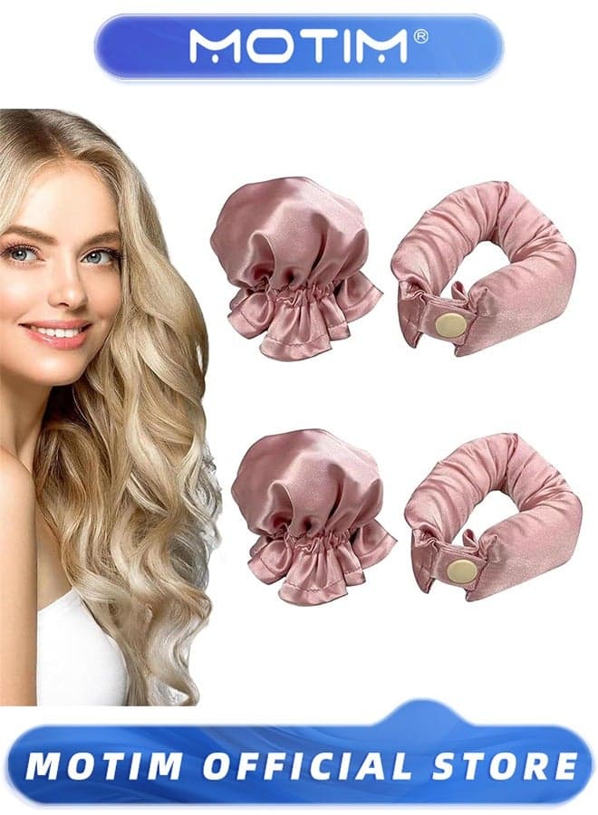 2 Pack Satin Heatless Curling Rods and Rollers Set (4 Pieces) for Long & Medium Hair (Pink)