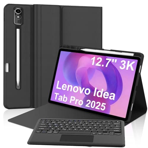 Keyboard Case for Lenovo Idea Tab Pro 12.7 Inch 2025, Detachable Wireless Bluetooth Touch Keyboard Folio Smart Cover with Pencil Holder