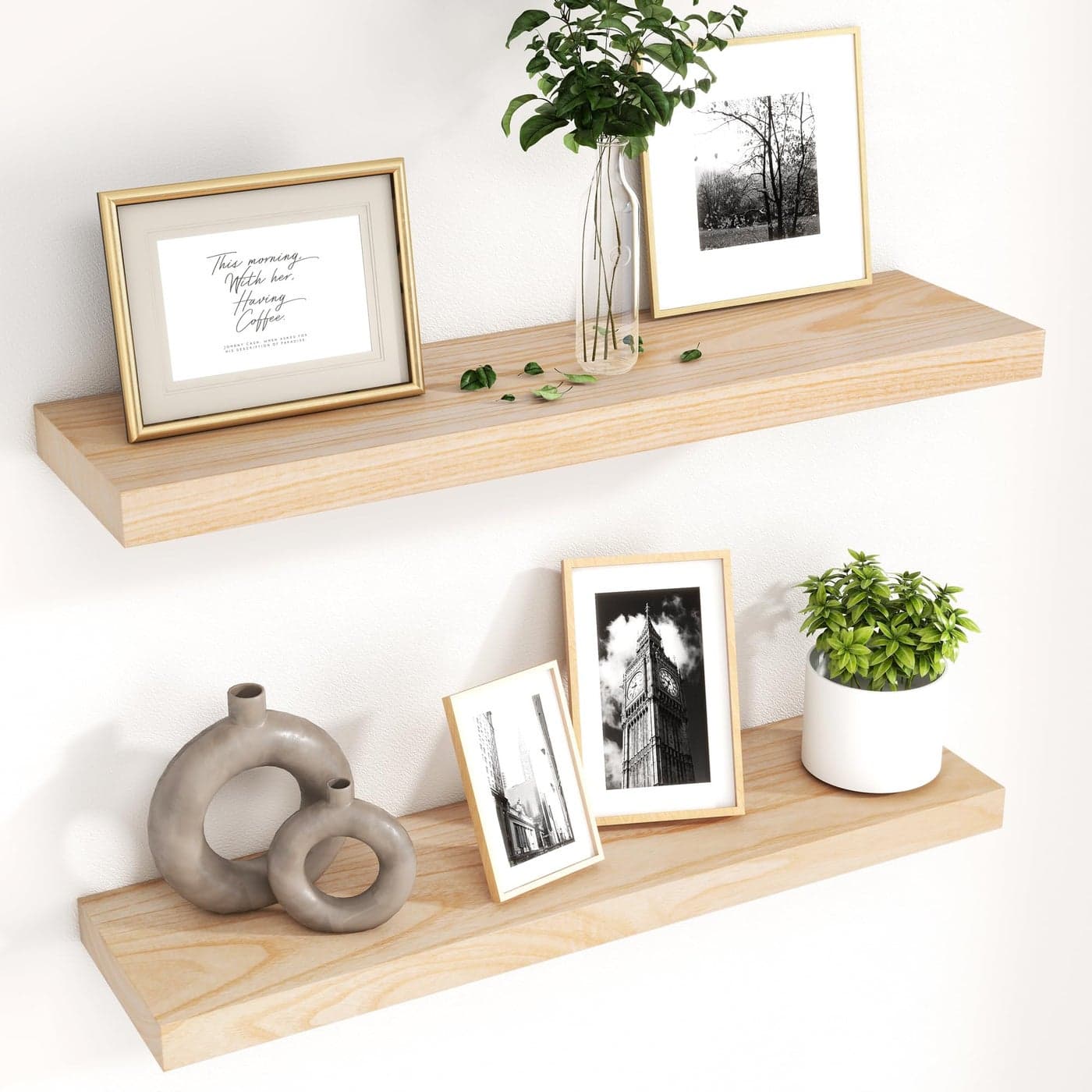 fuqing Natural Wood Floating Shelves for Wall 30 Inch Wood Floating Shelves Set of 2 Natural Wooden Wall Shelves for Living Room Bedroom Home Office Natural