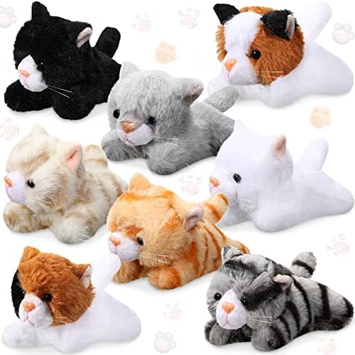 Sumind 8 Pcs Cat Stuffed Animals Bulk Plush Pets 5 Inch Cute Assorted Plush Cats Horse for Birthday Halloween Christmas Party Favors FavorsLying Cat