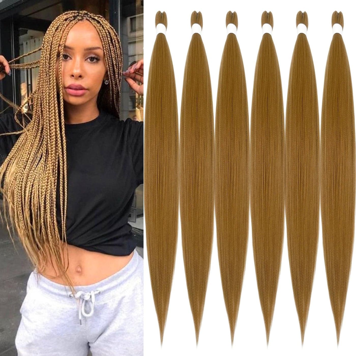 UPruyo Pre Stretched Braiding Hair Extensions for Braiding Color 27 Honey Blonde Braiding Hair Pre Stretched 26 inch 6 packs Knotless Synthetic Jumbo Hypoallergenic Braiding Hair Extensions