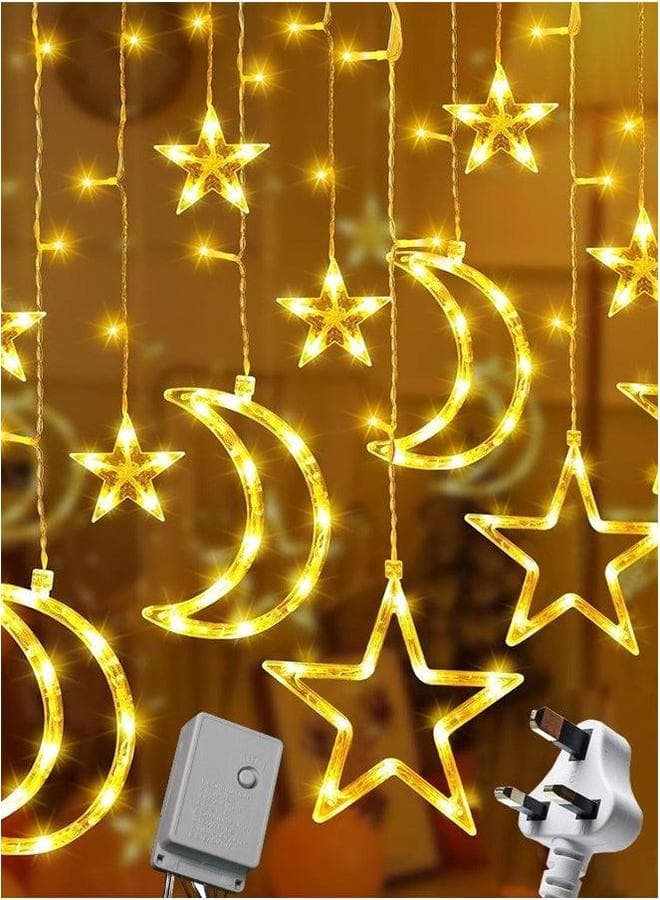 Star Moon Curtain Ramadan Lights for Bedroom Decor,3.5M Decorations Light,Eid Window String Lights,8 Flash Modes Led Fairy Stars Shaped And Decorative