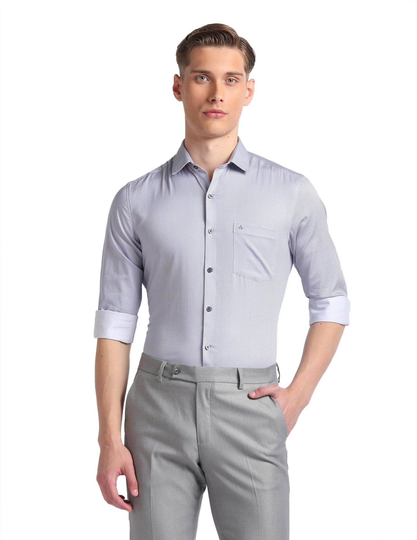 Arrow Men Slim fit Cotton Printed Long Sleeves Cutaway Collar Shirt(ARADOSH0834_Grey_42)