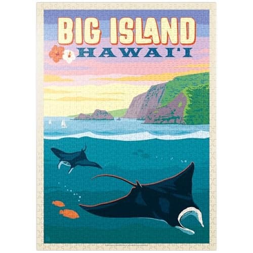 MyPuzzle Hawaii Big Island Manta Rays Vintage Poster Premium 1000 Piece Jigsaw Puzzle for Adults