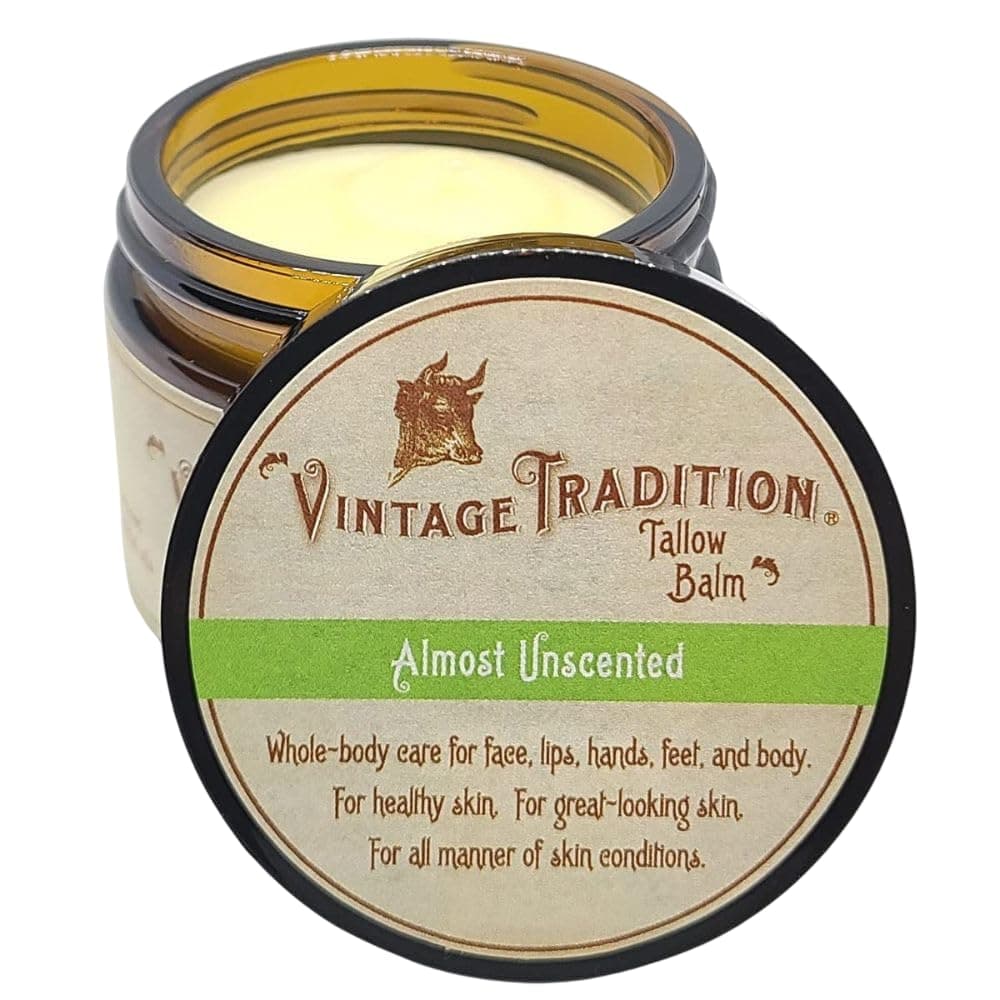 Vintage Tradition Beef Tallow All Purpose Balm Healing Hydrating Mild Scent Skin Care Salve Replaces Body Lotion Hand Cream More Essential Oil Olive Oil and GrassFed Tallow 2 fl oz