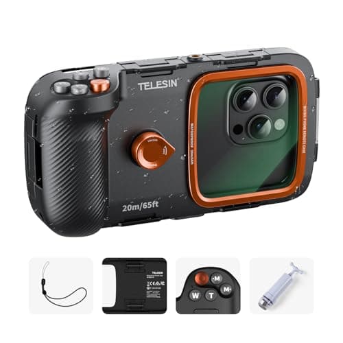 TELESIN Universal Underwater Phone Case for Snorkeling and Diving Waterproof Housing for Photo & Video Handle Grip for iPhone 7-17 Pro/Pro Max/Plus/Mini, Galaxy S10-S26 Ultra/Plus and Most Phones