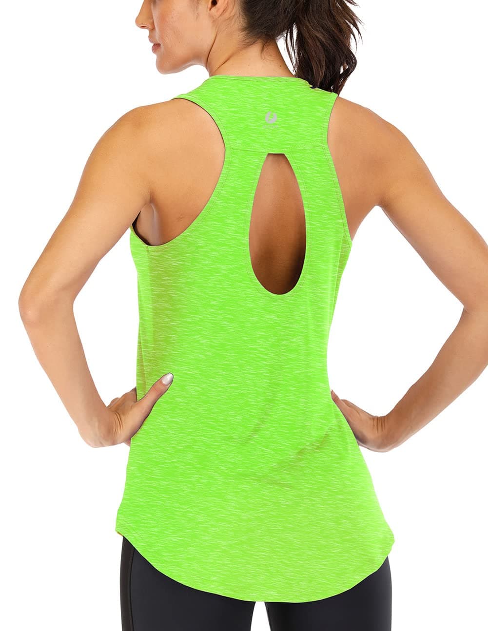ICTIVE Yoga Tops for Women Loose Fit Workout Backless Sleeveless Keyhole Open Back Racerback Summer Shirts Neon Green L