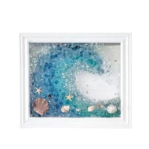 CIYOJA DIY Mosaic Kit for Adults Complete Glass Mosaic Craft Kit with Sea Glass Resin Frame Easy Resin Stained Art Starter Set for Beginners Adult Creative Projects Wave Design