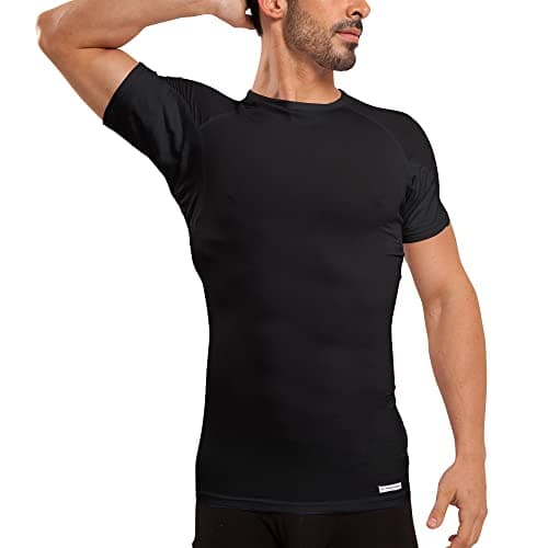 Ejis Sweatproof Undershirt Mens Modal Crew w Sweat Pads, Silver Treated to Fight Embarrassing Body Odor & Armpit Stains, Aluminum Free Alternative to Antiperspirant, Regular Fit (X-Large, Black)
