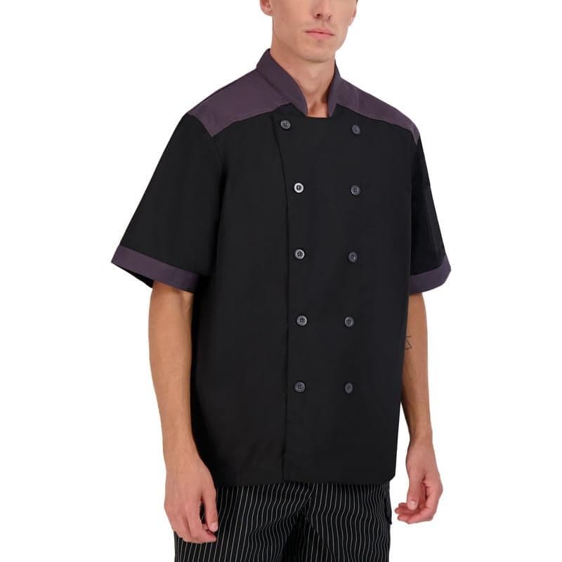 CookCool Top Trim Chef Coat Short Sleeve (Large, Black)