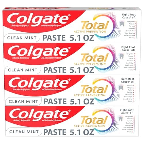 Colgate Total Active Prevention Clean Mint Toothpaste Anticavity Fluoride Toothpaste Clinically Proven Formula That Fights Plaque Bacteria Mint 4 Pack 51 oz