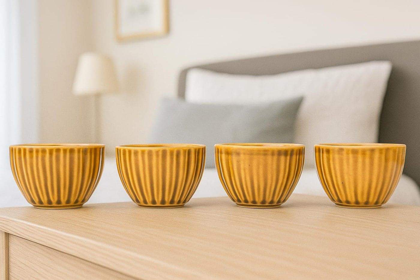 HS Hindustani SAUDAGR Golden Ember Ceramic Bowl Set of 4(275ml Each) Soup Bowl with Handle & Spoon Microwave Safe Bowls katori Ideal for Snacks Rice dal Desserts and Gifting.