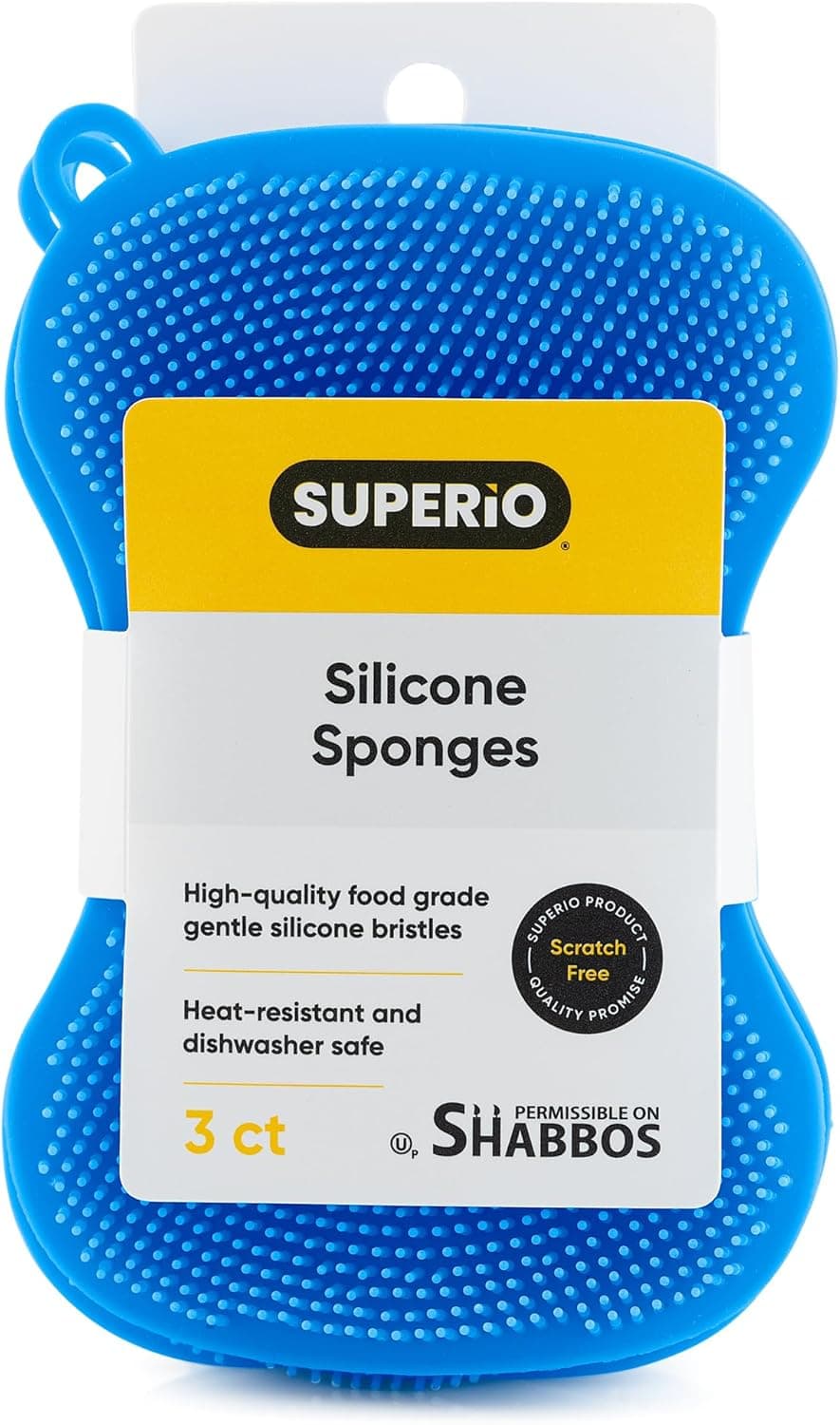 Silicone Heat Resistant Dishwasher Sponge Fruit Cleaner Vegetable Washer Non Scratch Durable Bristles Blue 3Pack