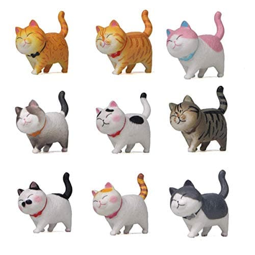 Halloluck 9 Pack Cute Miniature Cat Figure Animal Cat Characters Decor Mini Figure Collection Decor Cake Topper Plant Automobile DecorationLandscape Scenes