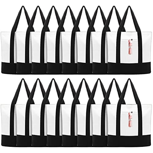 Reginary 10 Pack Large Canvas Tote Bag Bulk, Reusable Natural Plain Cotton Tote for DIY Multipurpose(Black and White)