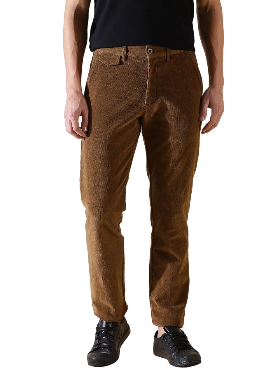 Thomas Scott Men Brown Smart Slim Fit Easy Wash Corduroy Cotton Chinos (Size: 40)