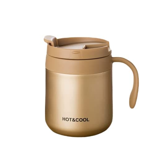Leeonz 350ml Thermos Cup 304 Stainless Steel Insulated Coffee Mug With Handle Thermos Cup For Home Office (Gold)
