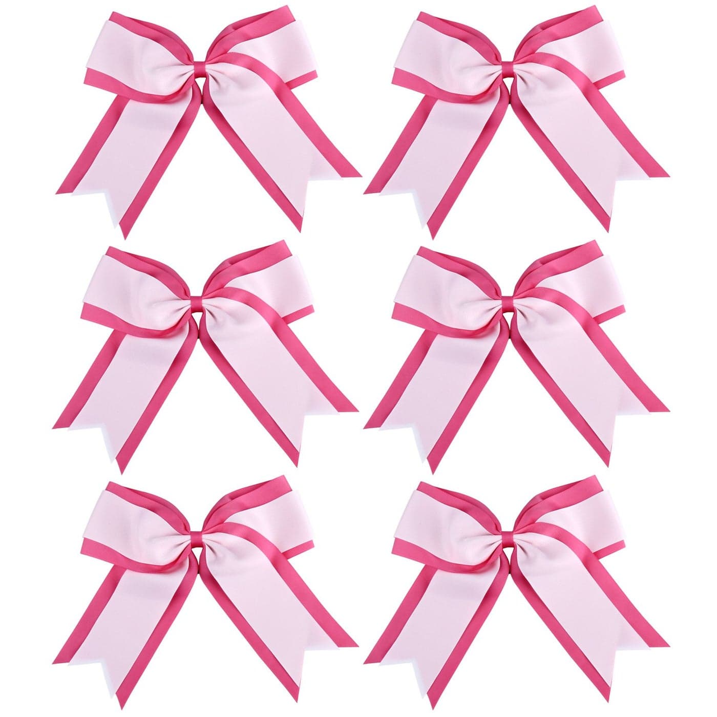 8 Inch 2 Colors Cheerleader Bows 2 Layers 6 Pcs Ponytail Holder Cheerleading Bows Hair Elastic Hair Tie Hot pinkWhite