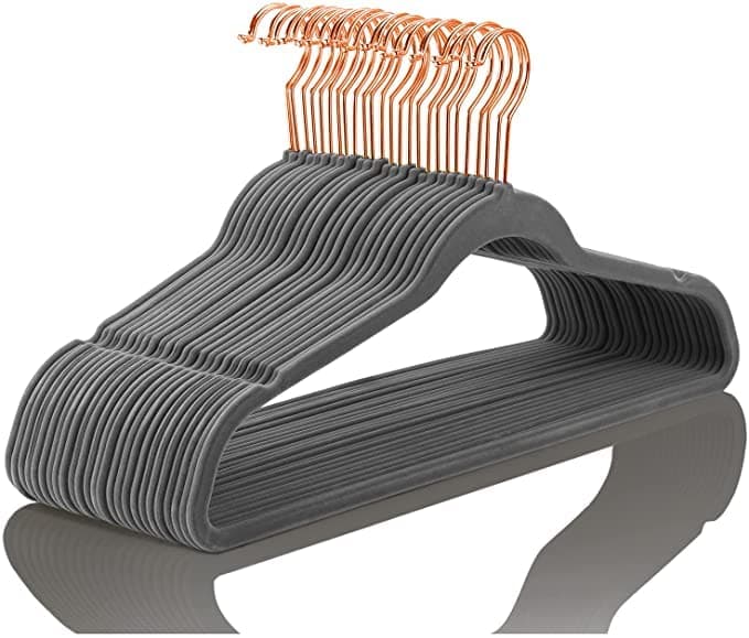 Golden Bird 12 PCS -Non-Slip Velvet Hangers Premium Suit Hangers Ultra Thin Space Saving 360 Degree Swivel Hook Clothes Hangers Velvet for Suits,Coats,Jackets,Pants,Dress,Sarees