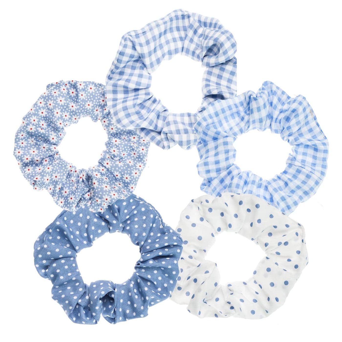 Blue Plaid Scrunchies Set 5 Bandana Hair Ties for Women