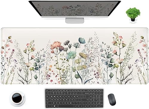 Cute Wild Flower Desk Mat Boho Aesthetic XL Large Extended Gaming Mouse Pad Desk Pad with Stitched Edges 315x118 in Computer Laptop Mousepad Keyboard and Mouse Mat for Women Office Desk Decor