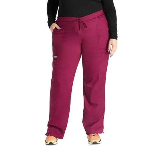 WW Revolution by Cherokee Women's Mid Rise Moderate Flare Drawstring Pant Tall, Wine, Large Tall