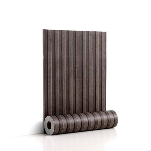 LVSHI Peel and Stick PVC Slat Wall Panels, Wood Grain Self-Adhesive Soundproof Moisture-Resistant Paneling, 3D Faux Wood Panels for Bedroom Bathroom Walls & Ceilings 118"x15.75"(Dark Walnut,13Sq.ft)