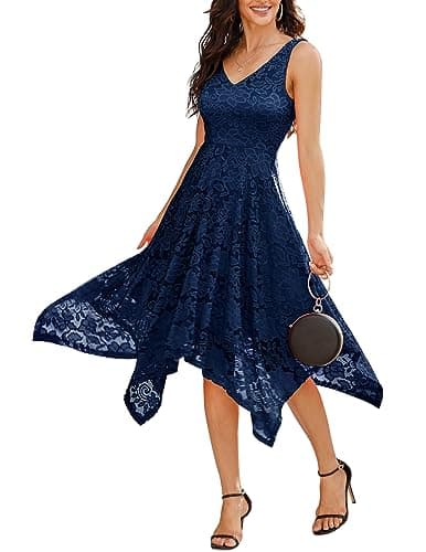 Meetjen Women's Classy Cocktail Dress 2025 Knee Length Handkerchief Hem Bridesmaid Semi-Formal Prom Dresses Navy L