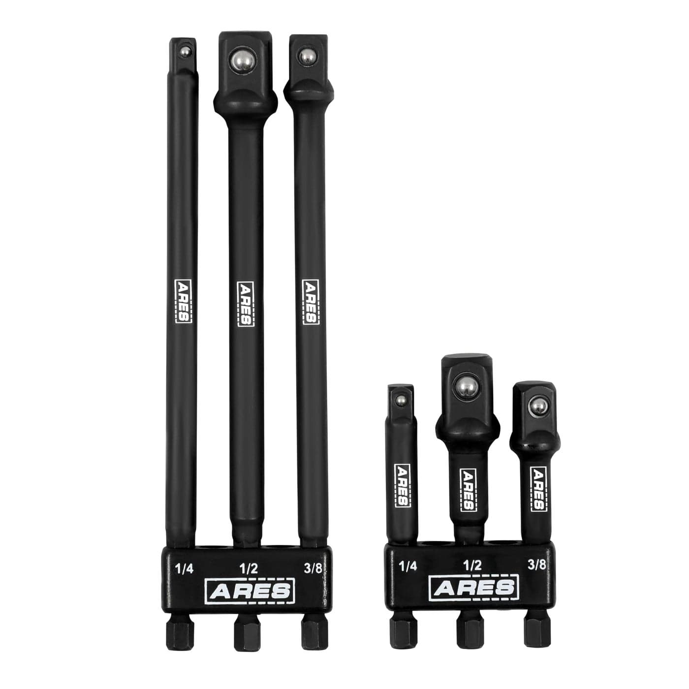 ARES 22025 – 6-Piece 3-Inch and 6-Inch Impact Grade Socket Adapter Set - Turns Impact Drill Driver into High Speed Socket Driver - 1/4-Inch, 3/8-Inch, and 1/2-Inch Drive with Storage Holder