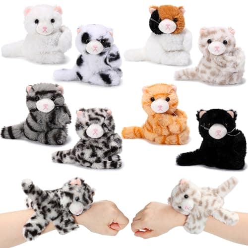 Liliful 8 Pack Kids Plush Gifts Easter Stuffed Animal Cat Slap Bracelets 8 Inch Class Prizes Toys Wrist Band Cute Snap Bracelet Birthday for Boys Girls Child Pet Adoption Party FavorsKittens