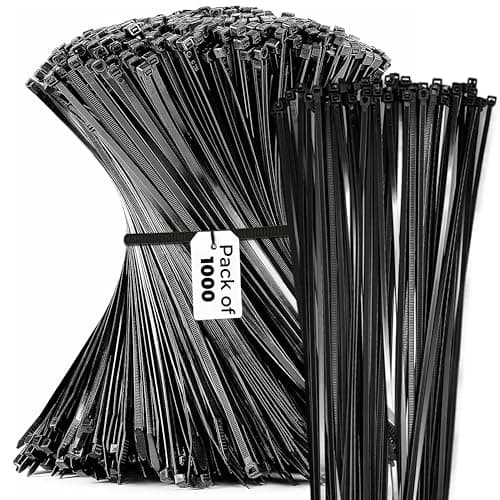 Bolt Dropper 1000-Piece Set of 8 Inch Black Zip Ties Heavy Duty - Self-Locking, UV-Resistant Nylon Cable Ties for Indoor and Outdoor Use, Ideal for Organizing, Securing, and Bundling Wires and Cables