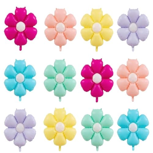 BIEUFBJI 12 Pcs Daisy Balloons, Colorful Daisy Flower Balloons Flower Theme Party Supplies Flower Aluminum Foil Balloons For Birthday Wedding Baby Shower Decor