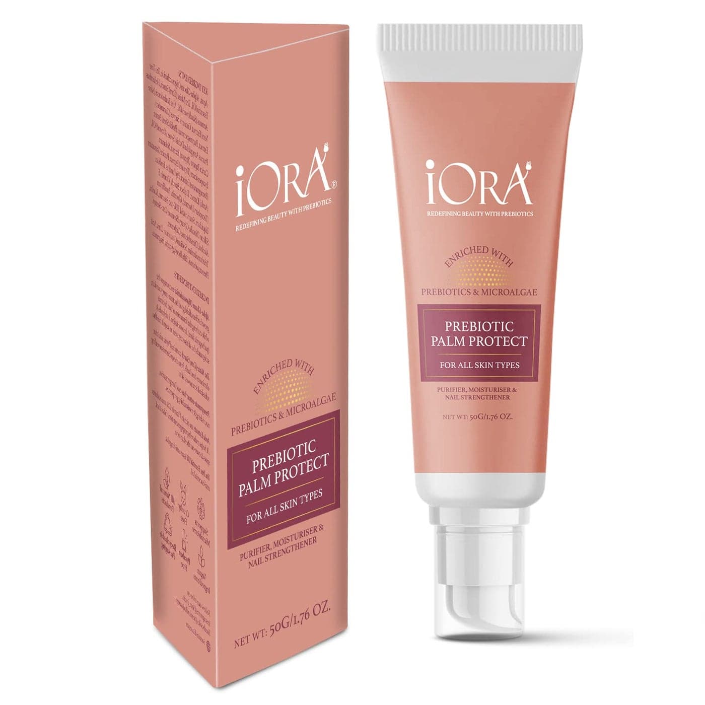 iORA Prebiotic Palm Protect Hand Nail Balm 50gm Repairs Dry Hands and Improve Nail Strength Enriched with Colloidal Silver Tomato Extract Aloe Vera Shea Butter AlphaGlucan Oligosaccharide For Men Women