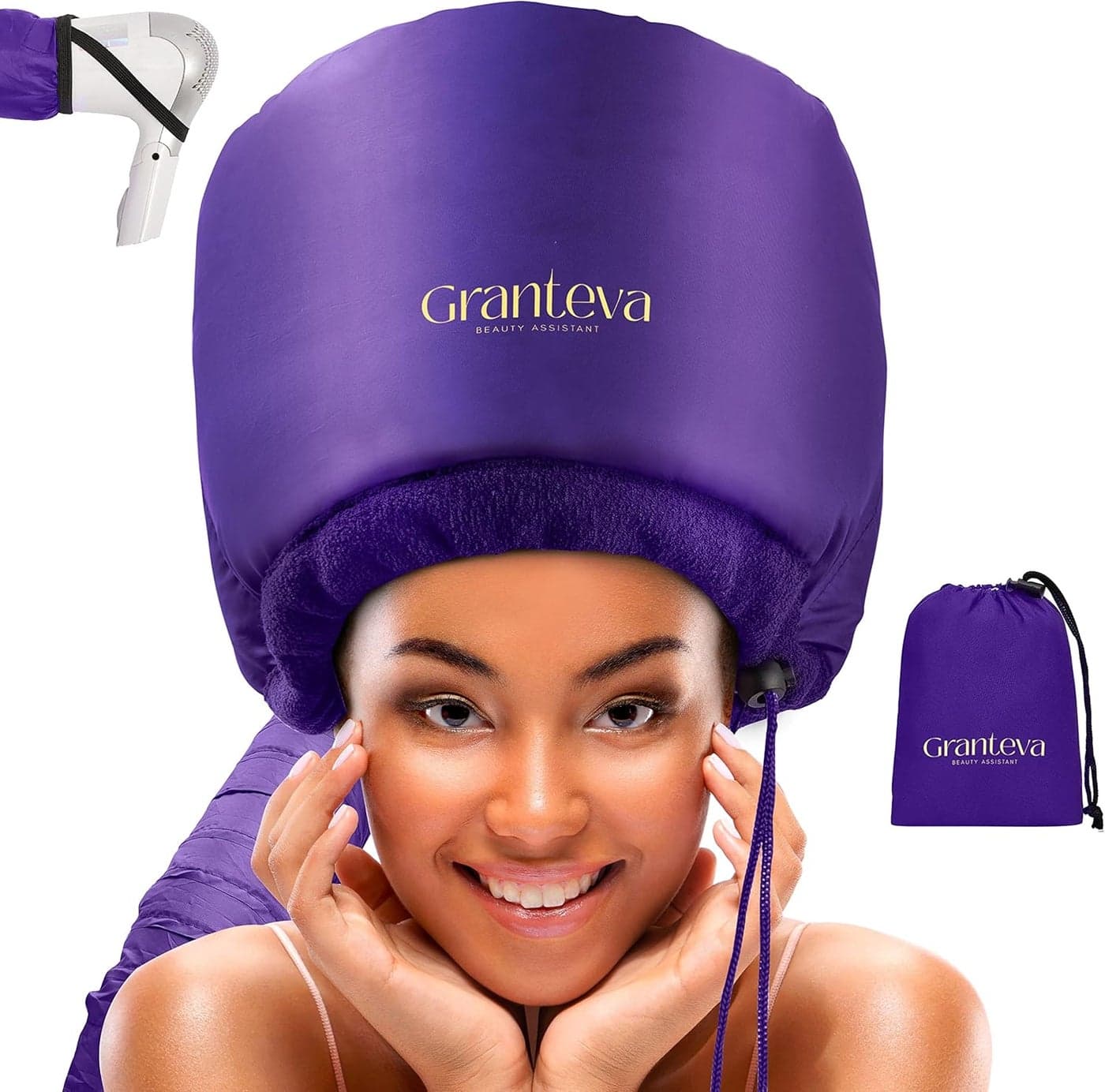 Bonnet Hair Dryer wA Headband Integrated That Reduces Heat Around Ears Neck Hair Dryer Diffuser Cap for Hair Dryer Curly Hair Speeds Up Drying Time Deep Conditioning at Home Large Purple