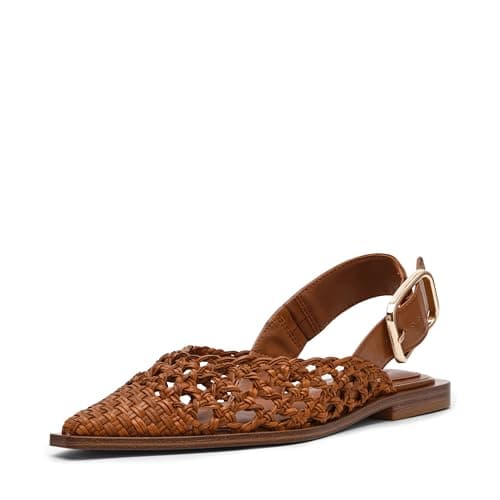 Steve Madden Womens Shay Ballet Flat Cognac Woven 75