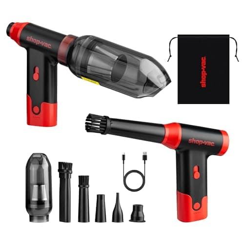 ShopVac 2in1 Electric Air Duster Vacuum 110000 RPM Cordless Air Blower with Brushless Motor Variable Speed and Rechargeable 6 Nozzles for Computer Keyboard House Outdoor and Car
