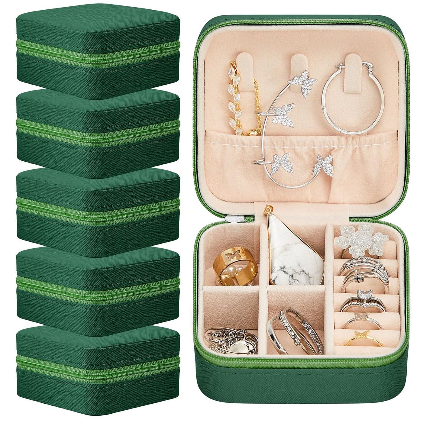 Taiyin 6 Pcs Travel Jewelry Case Organizer Bridesmaid Gift Boxes Mini Storage Organizer BoxGreen