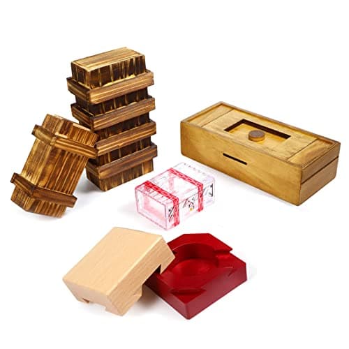 Hanaive 5 Pack Christmas Puzzle Box Gift Wooden Secret Money Puzzle Box with Hidden Compartments 3D Wooden Brain Teaser Magic Drawers Difficult Cash Gifts for AdultsClassic Style