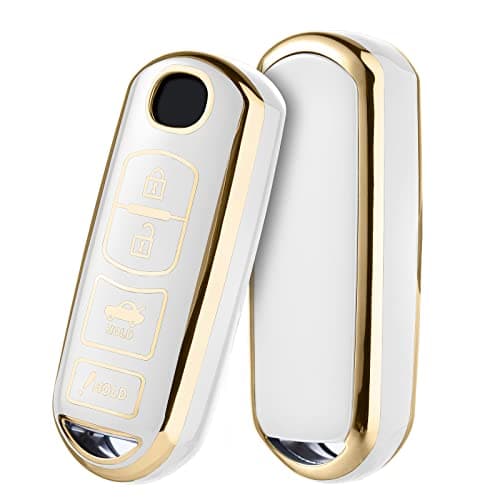 ELOHEI for Mazda Key Fob Cover Case Compatible with Mazda 3 6 8 Miata MX5 CX3 CX4 CX5 CX7 CX9 Premium Soft TPU 360 Degree Full Protection Key Shell White 4 Button