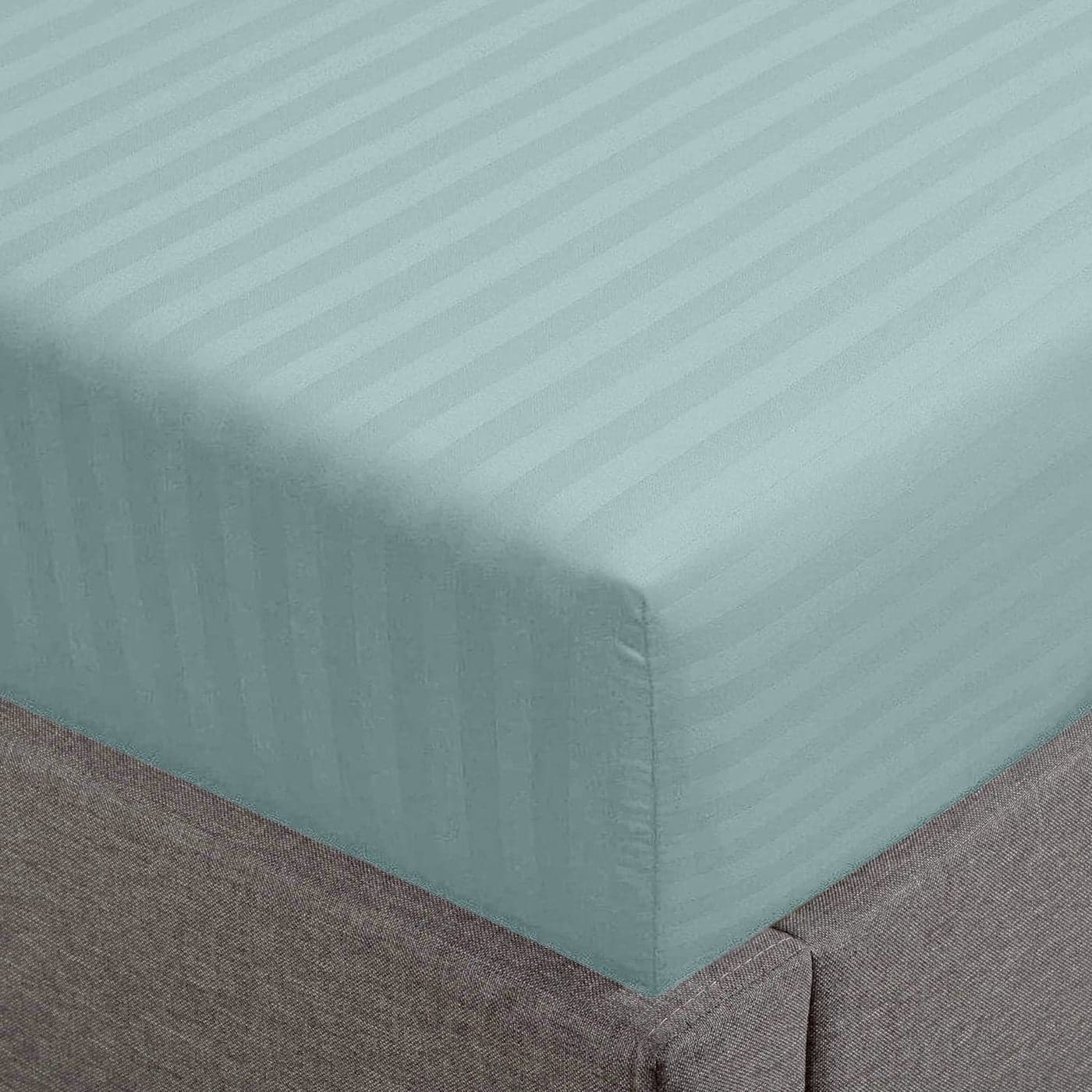 Feather Stitch 1 Piece Fitted Sheet Queen Size 100 Cotton Damask Sateen Weave Striped Breathable Stretchable Elastic Sheet for Mattress 18 inch Deep Pocket 500TC Premium Ultra Soft Green